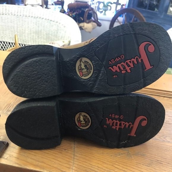 NWOT Justin Gypsy Mid-Calf Leather Pink Brown Cowboy Boots Size 6.5B - Picture 3 of 4